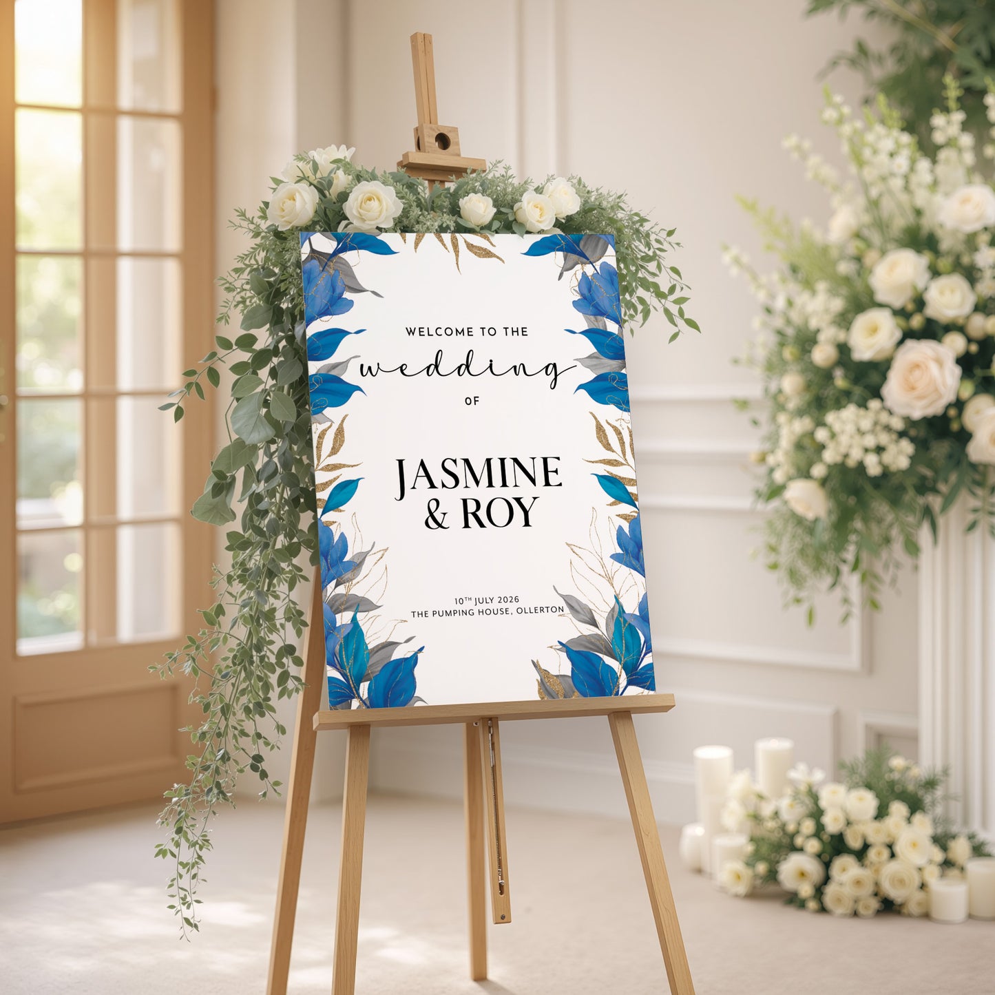 Blue Leaves Wedding Welcome Sign