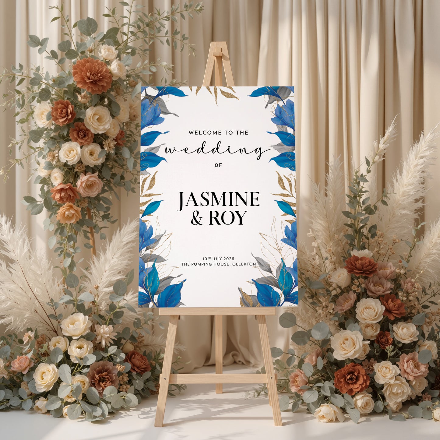 Blue Leaves Wedding Welcome Sign
