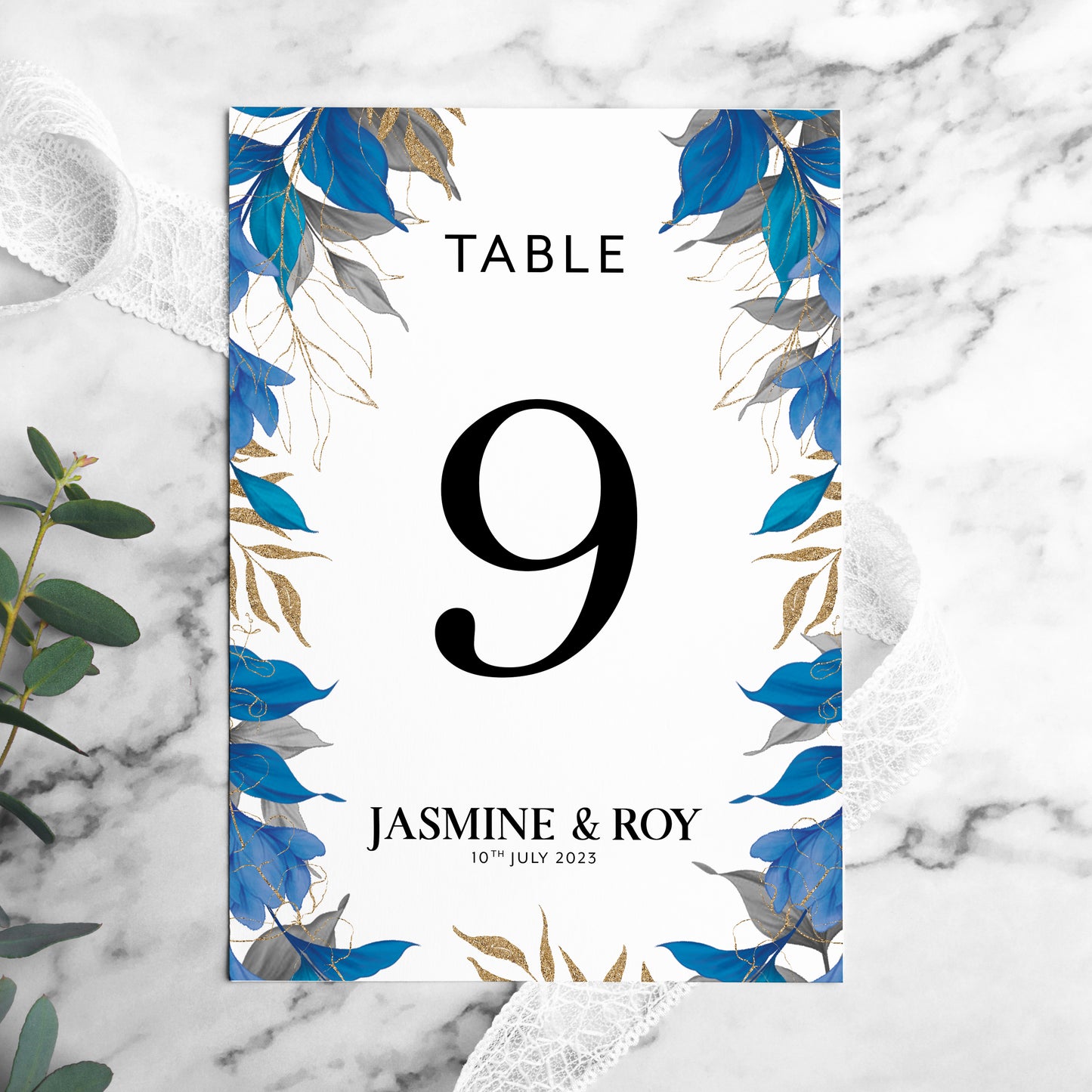 Blue and Grey Wedding Table Signs