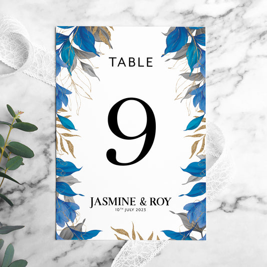 Blue and Grey Wedding Table Number Cards