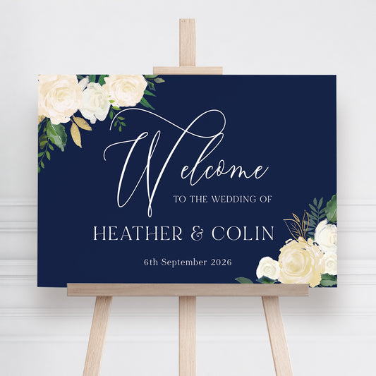 Navy Wedding Welcome Sign