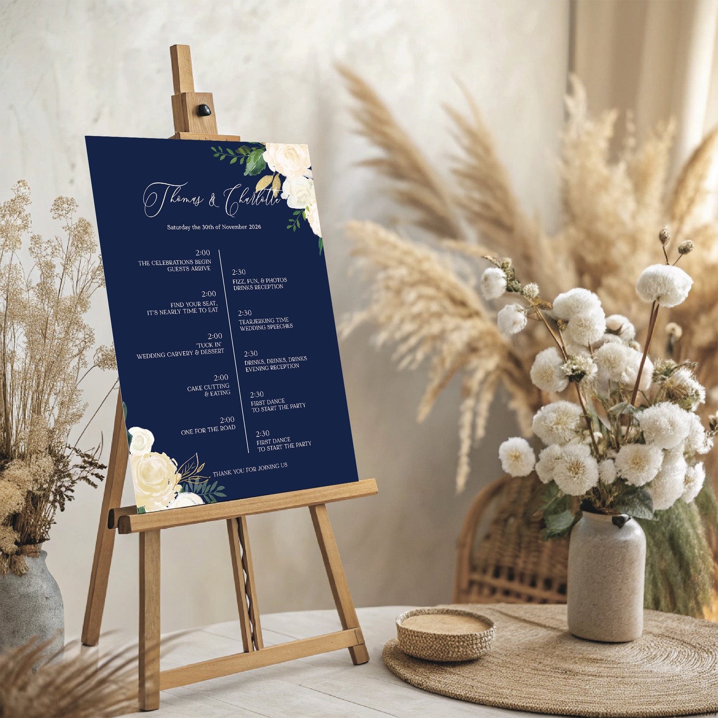 Navy Wedding Order of the Day Sign