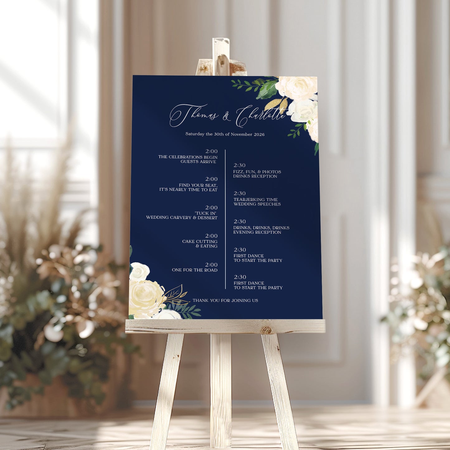 Navy Wedding Order of the Day Sign