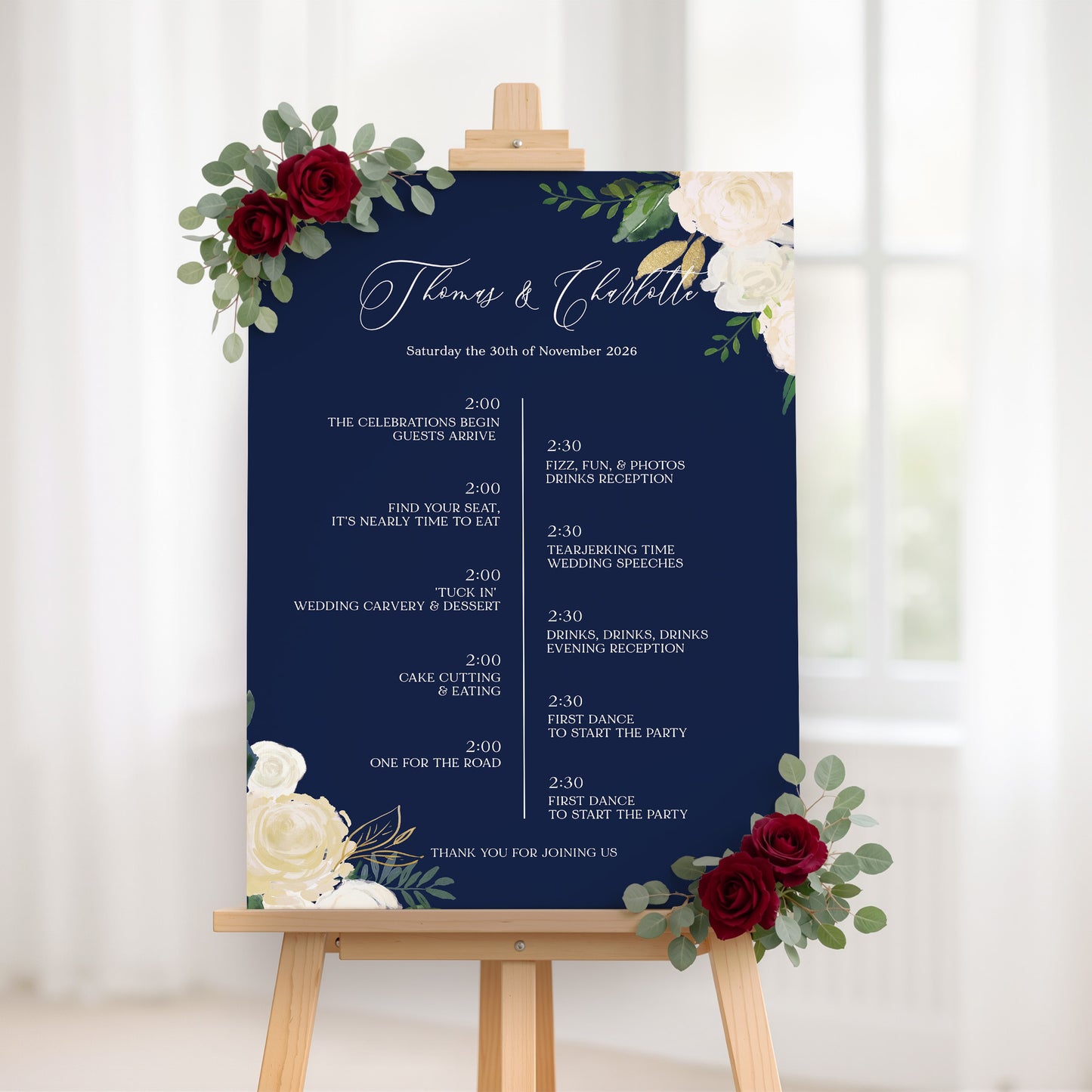 Navy Wedding Order of the Day Sign