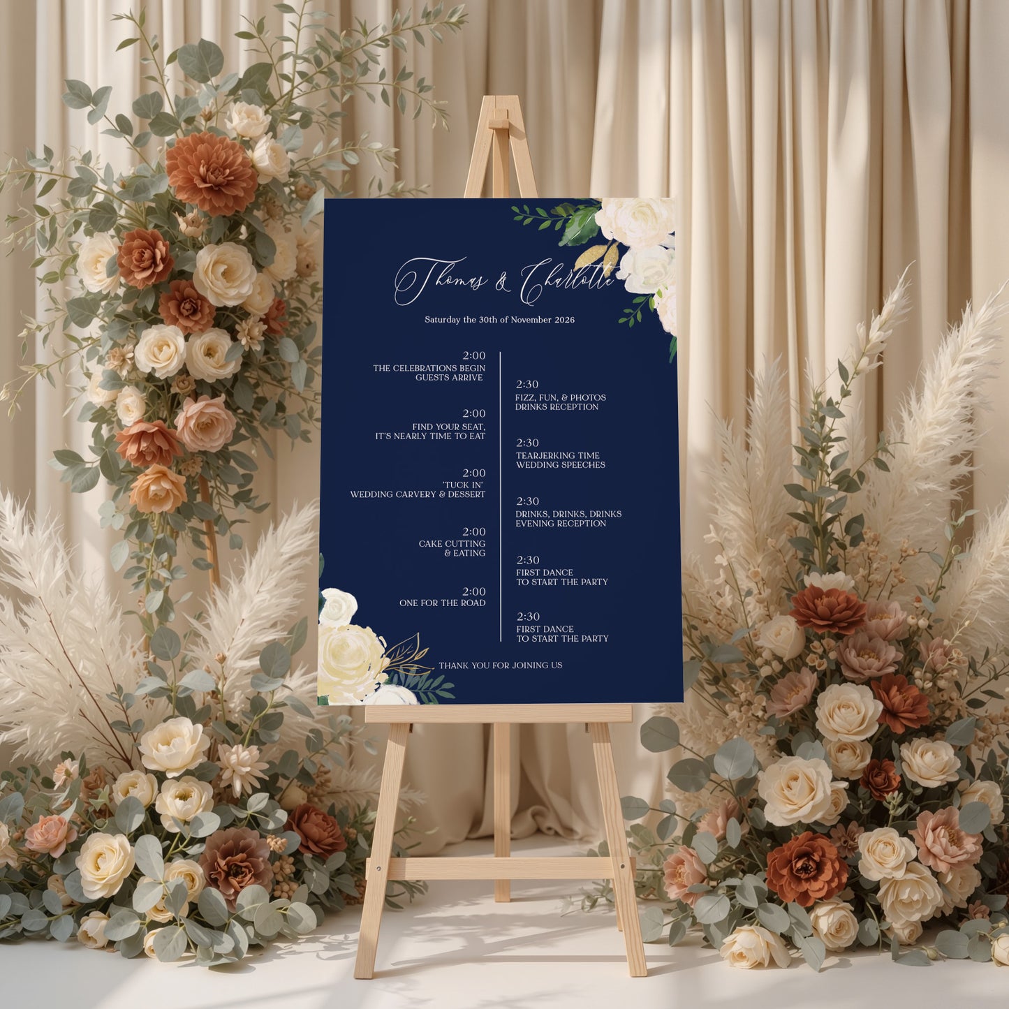 Navy Wedding Order of the Day Sign