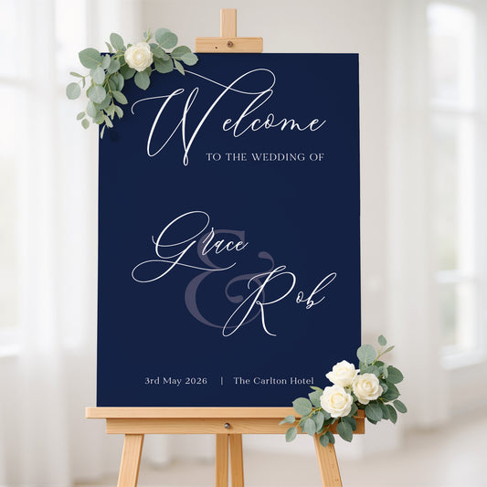 Classic Navy Wedding Welcome Sign