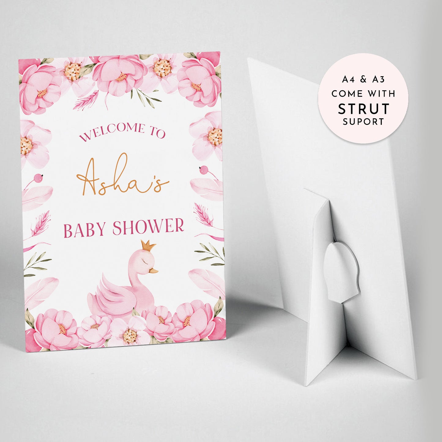 Pink Swan Baby Shower Sign