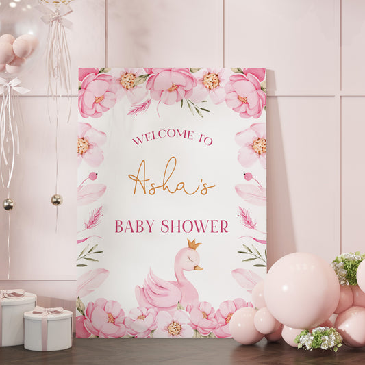 Pink Swan Baby Shower Sign
