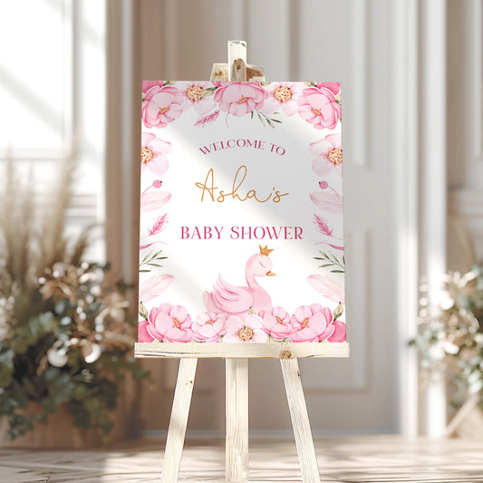 Pink Swan Baby Shower Sign