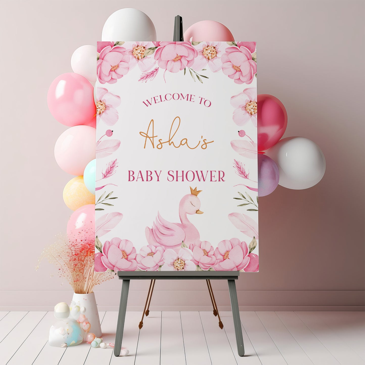Pink Swan Baby Shower Sign