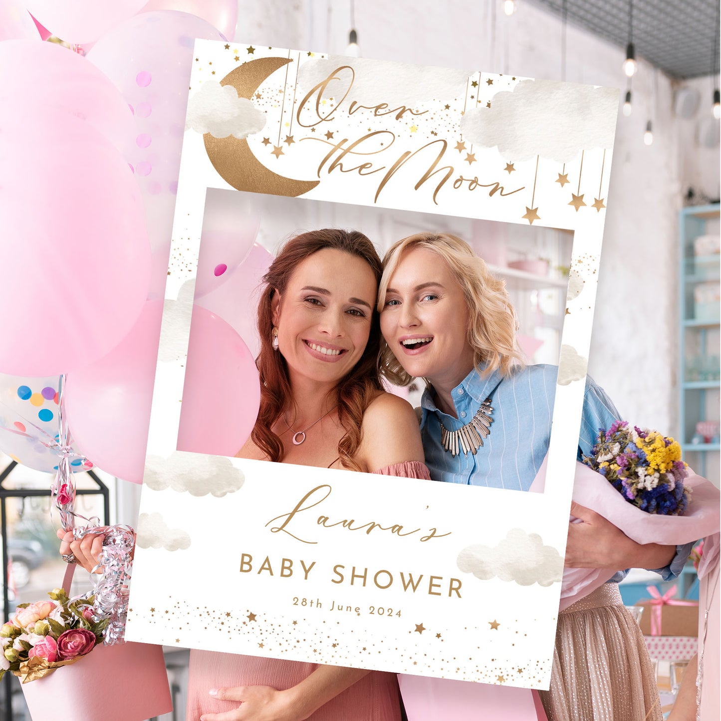 Over the Moon Baby Shower Selfie Frame & Sign