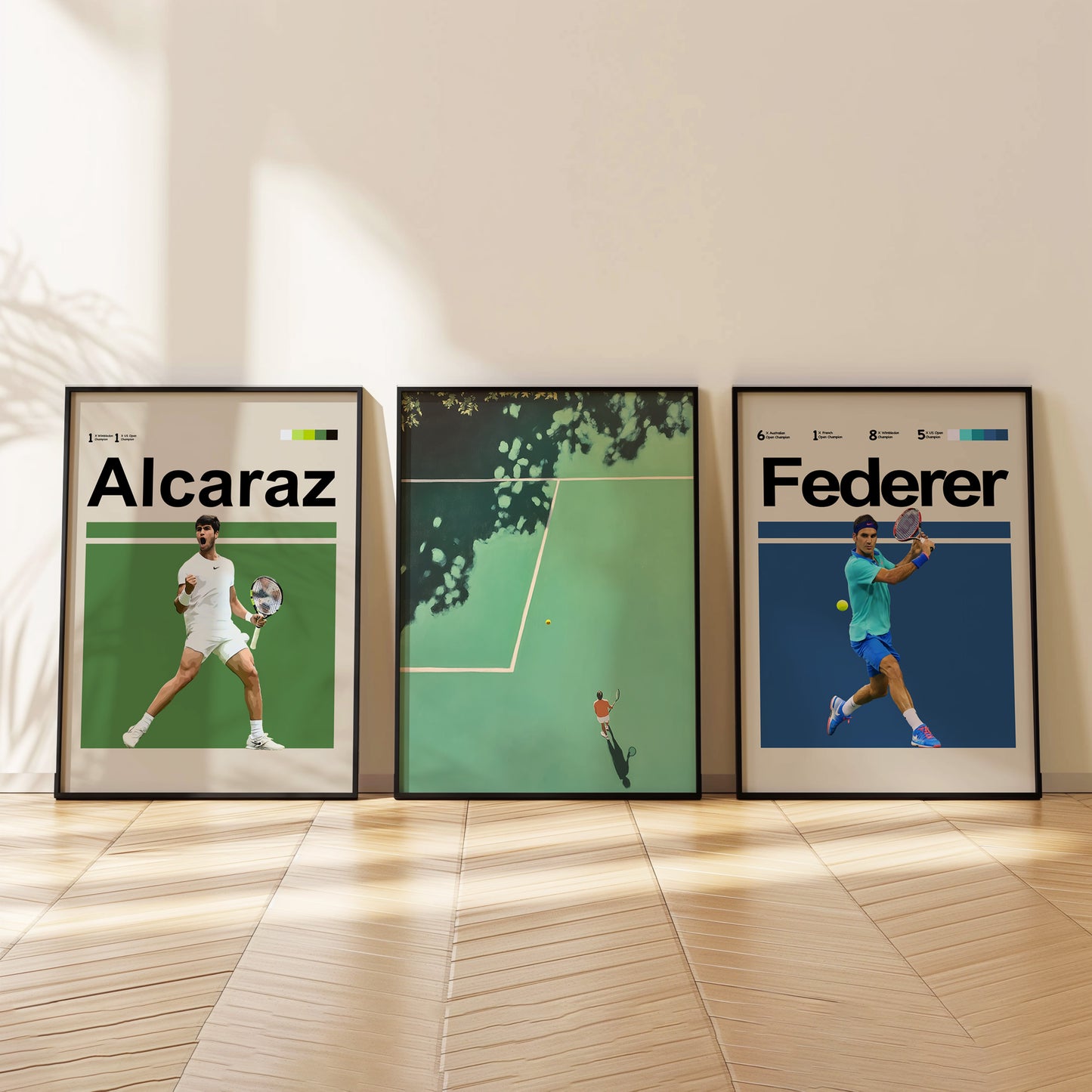 Set Of Three Tennis Posters – 2 Players + Court