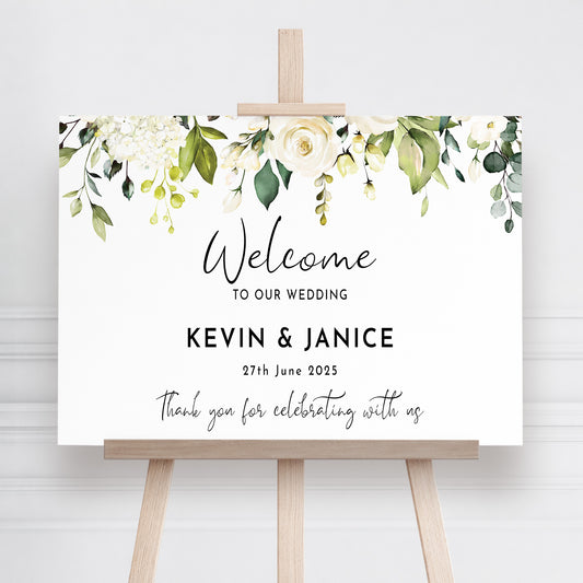 White Rose Wedding Welcome Sign
