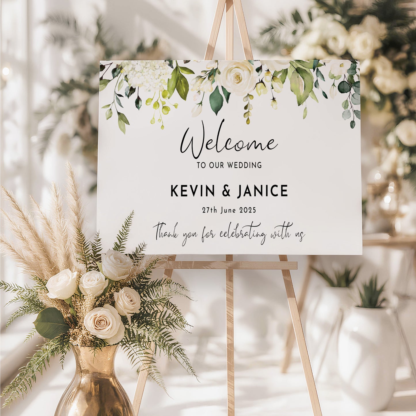 White Rose Wedding Welcome Sign