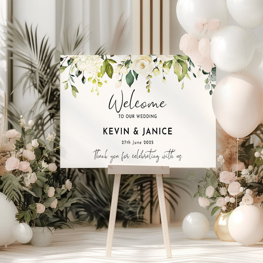 White Rose Wedding Welcome Sign