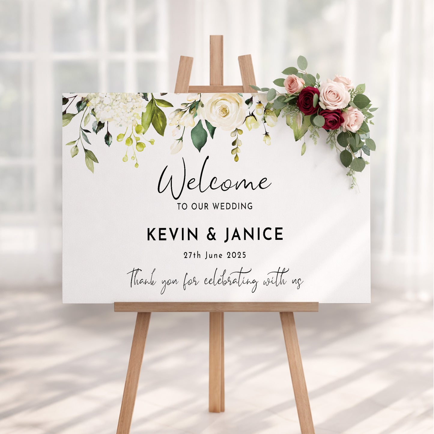 White Rose Wedding Welcome Sign