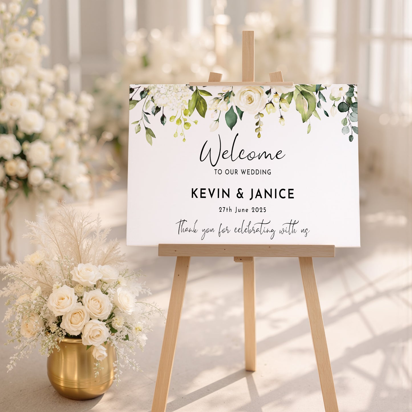 White Rose Wedding Welcome Sign