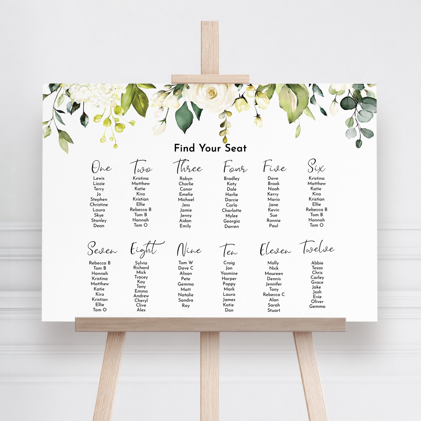 White Rose Wedding Seating Plan Sign