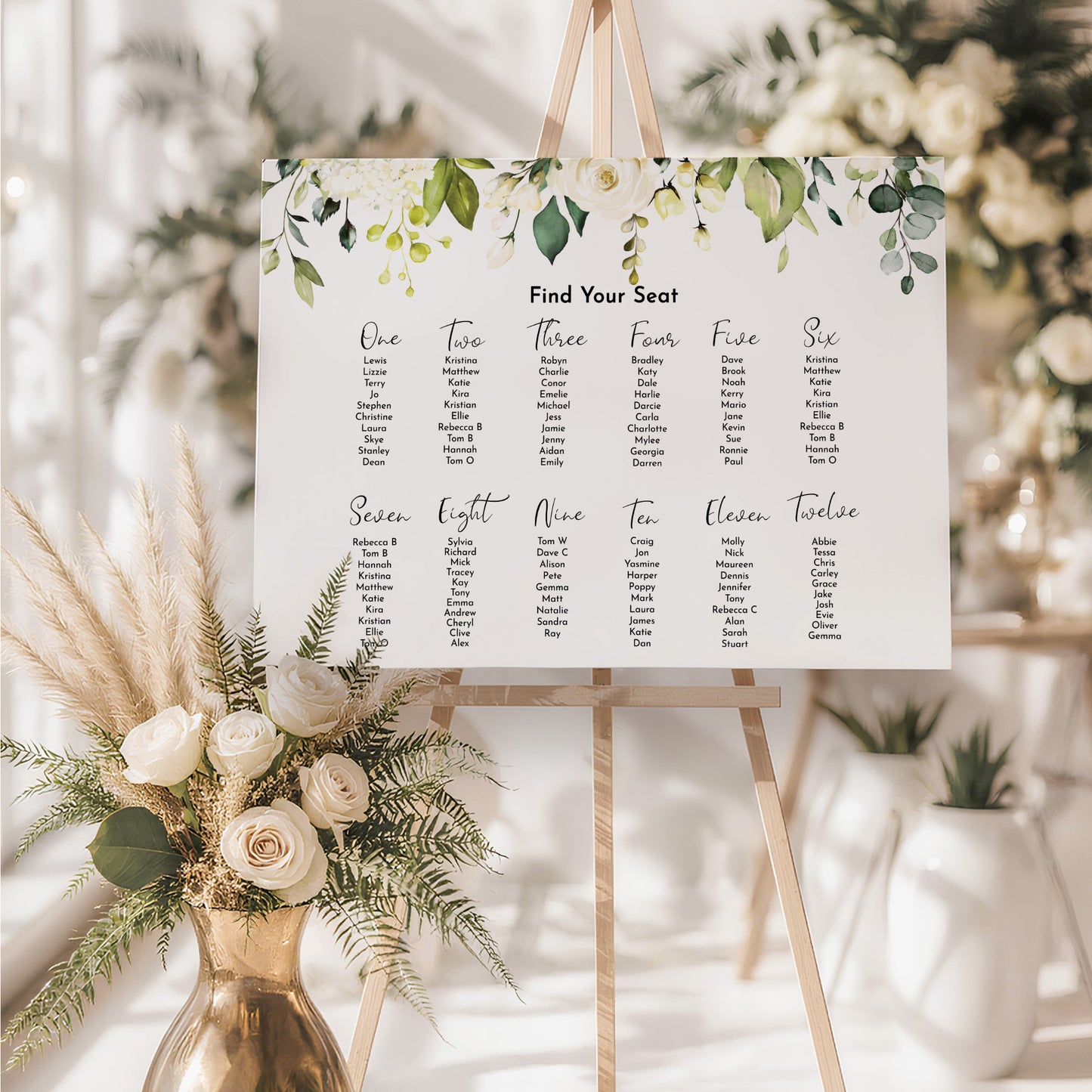White Rose Wedding Seating Plan Sign