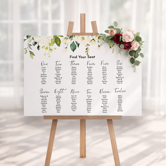 White Rose Wedding Seating Plan Sign