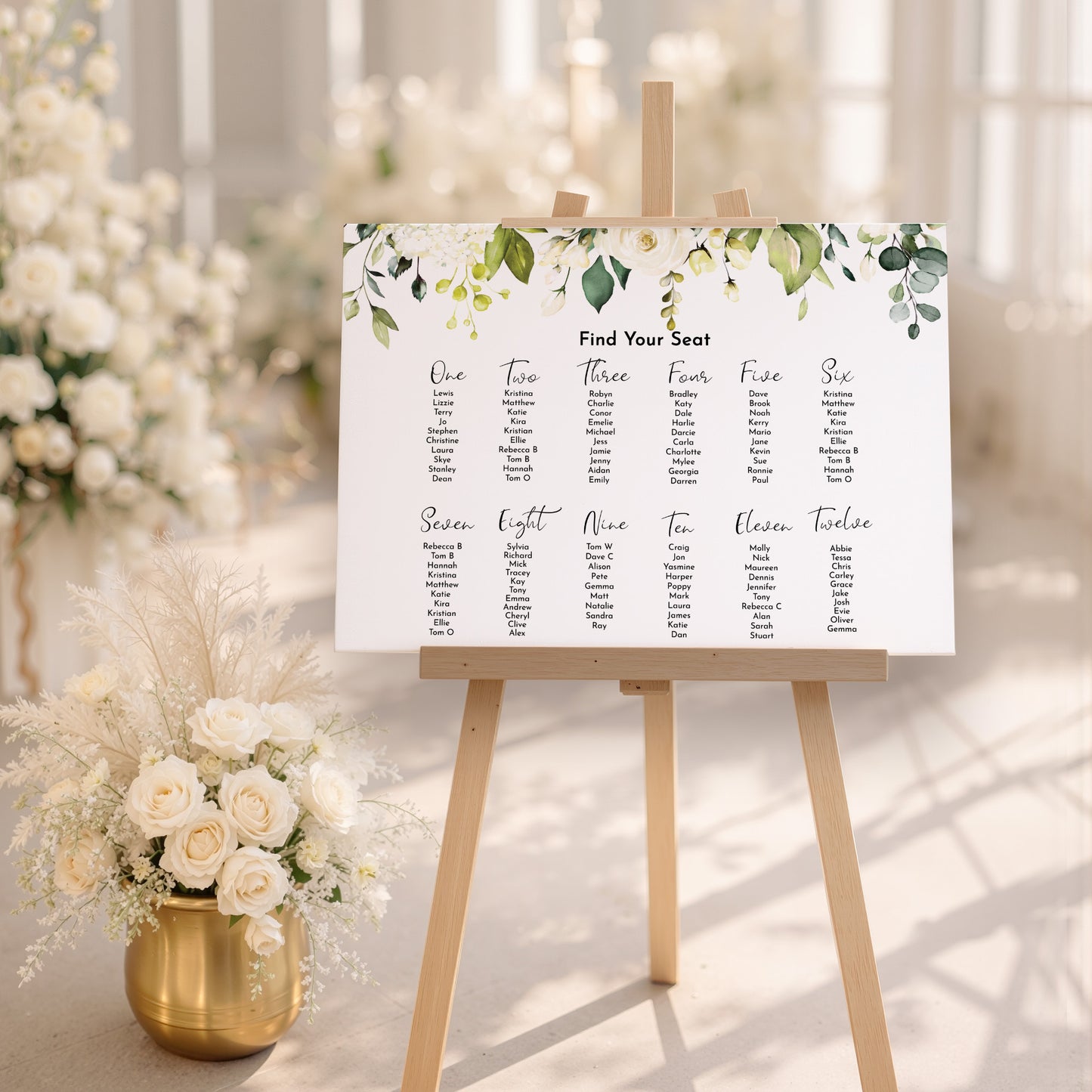 White Rose Wedding Seating Plan Sign