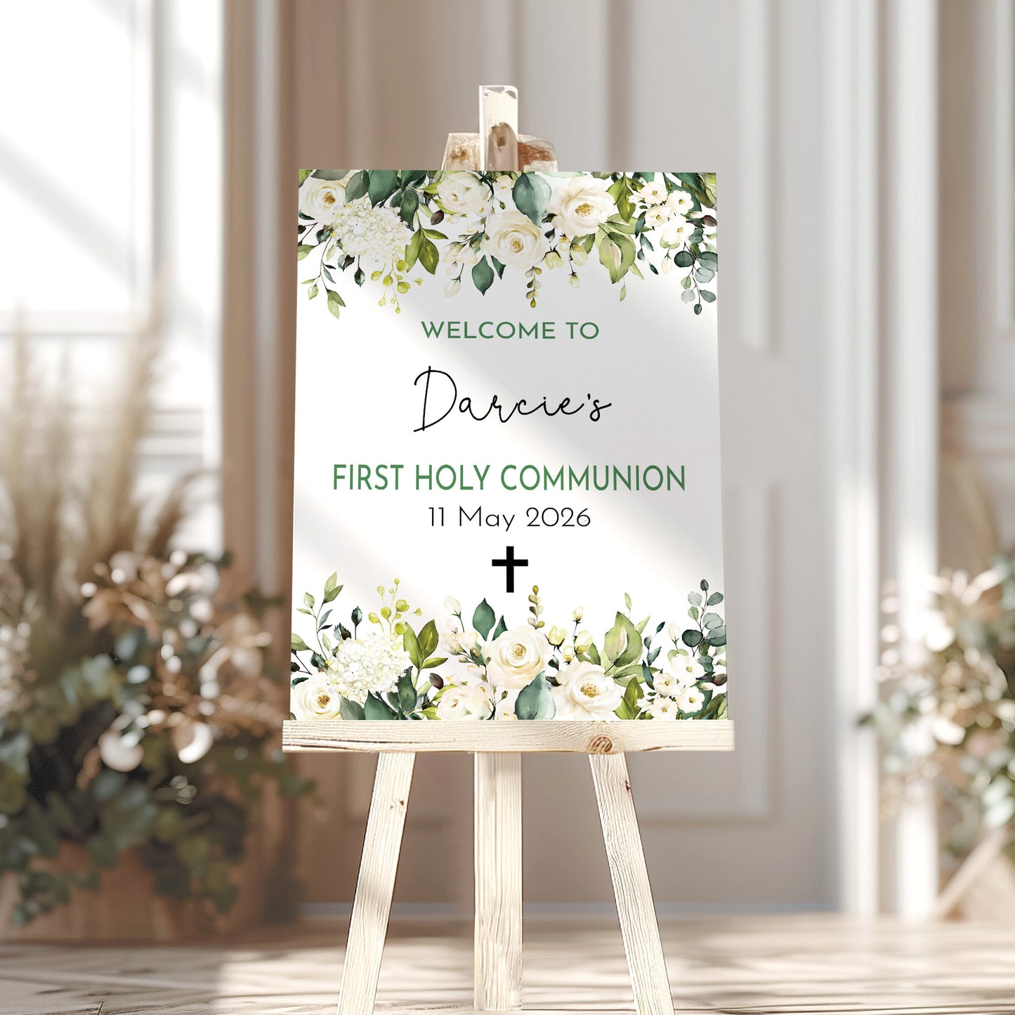 White Rose First Holy Communion Welcome Sign
