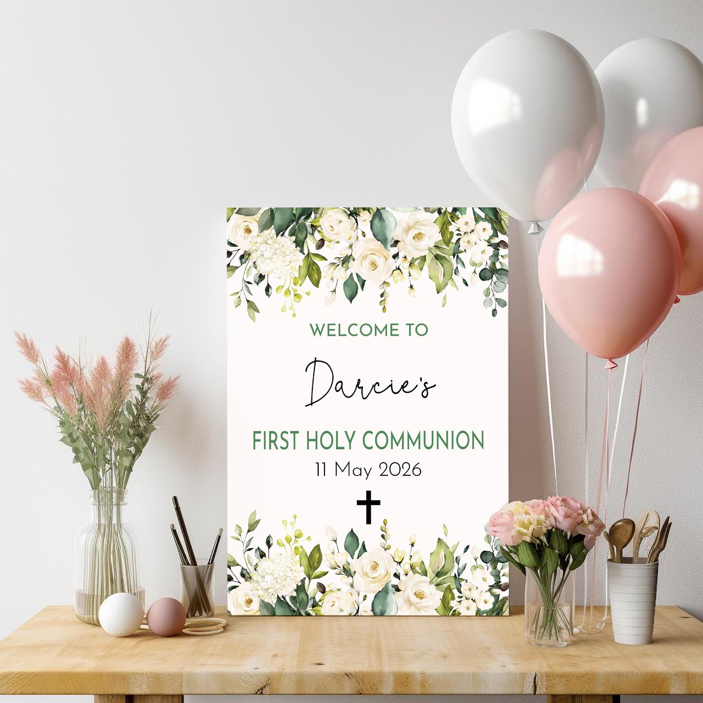 White Rose First Holy Communion Welcome Sign