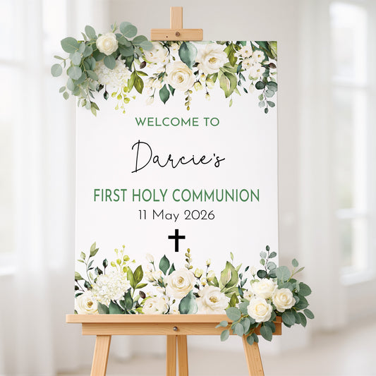 White Rose First Holy Communion Welcome Sign