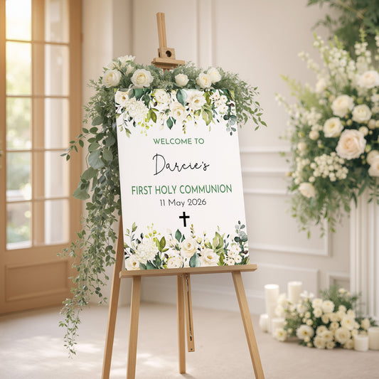 White Rose First Holy Communion Welcome Sign