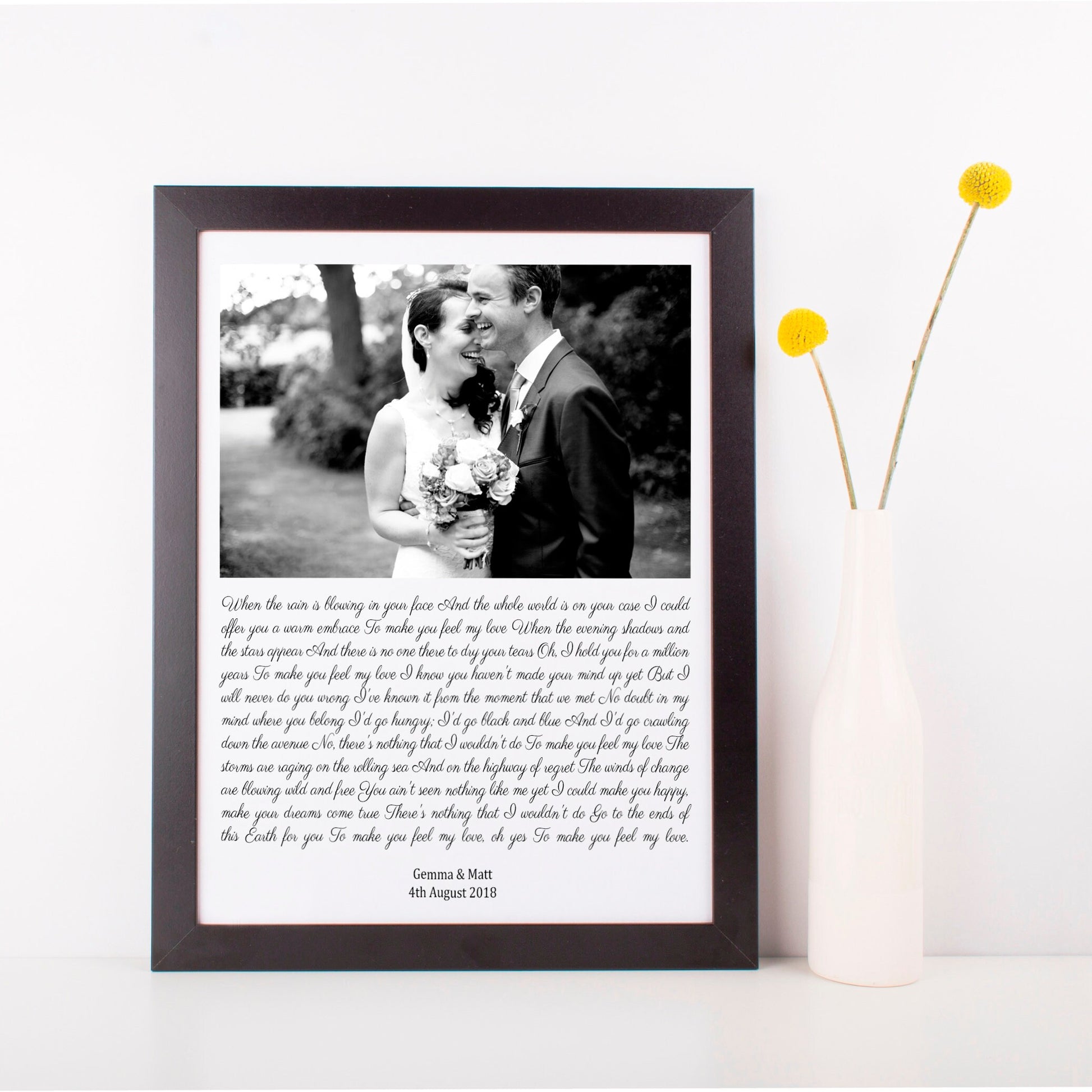 Song Lyrics Photo Print, Wedding Song Lyrics Gift, Wedding Anniversary Gift, Song Lyrics Print, Wedding Photo Frame, Photo Anniversary Gift