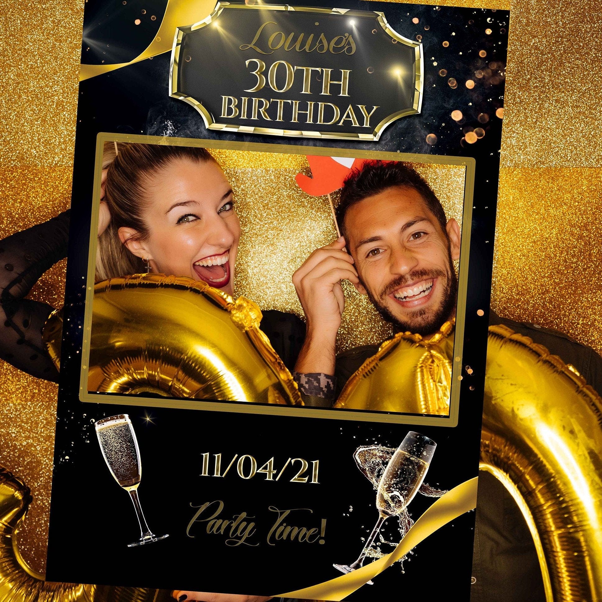 30th Birthday Selfie Frame, Gold Photo booth frame, Selfie frame, Photo prop frame, Birthday decoration, 30th Photo Booth Frame