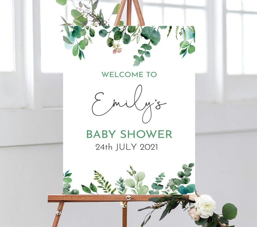 Baby Shower Sign, Eucalyptus Welcome Sign, Digital, Printed, Baby Shower Decorations, Greenery Baby Shower, Baby Shower Welcome Sign