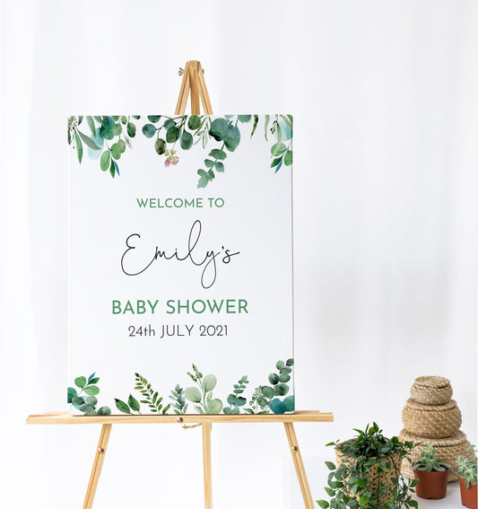 Baby Shower Sign, Eucalyptus Welcome Sign, Digital, Printed, Baby Shower Decorations, Greenery Baby Shower, Baby Shower Welcome Sign