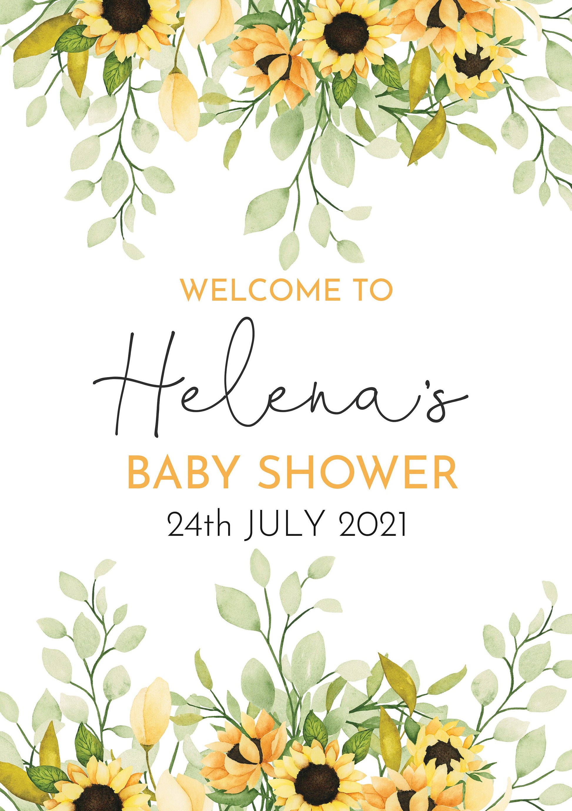 Baby Shower Sign, Sunflower Welcome Sign, Digital, Printed, Baby Shower Decorations, Yellow Floral Baby Shower, Baby Shower Welcome Sign