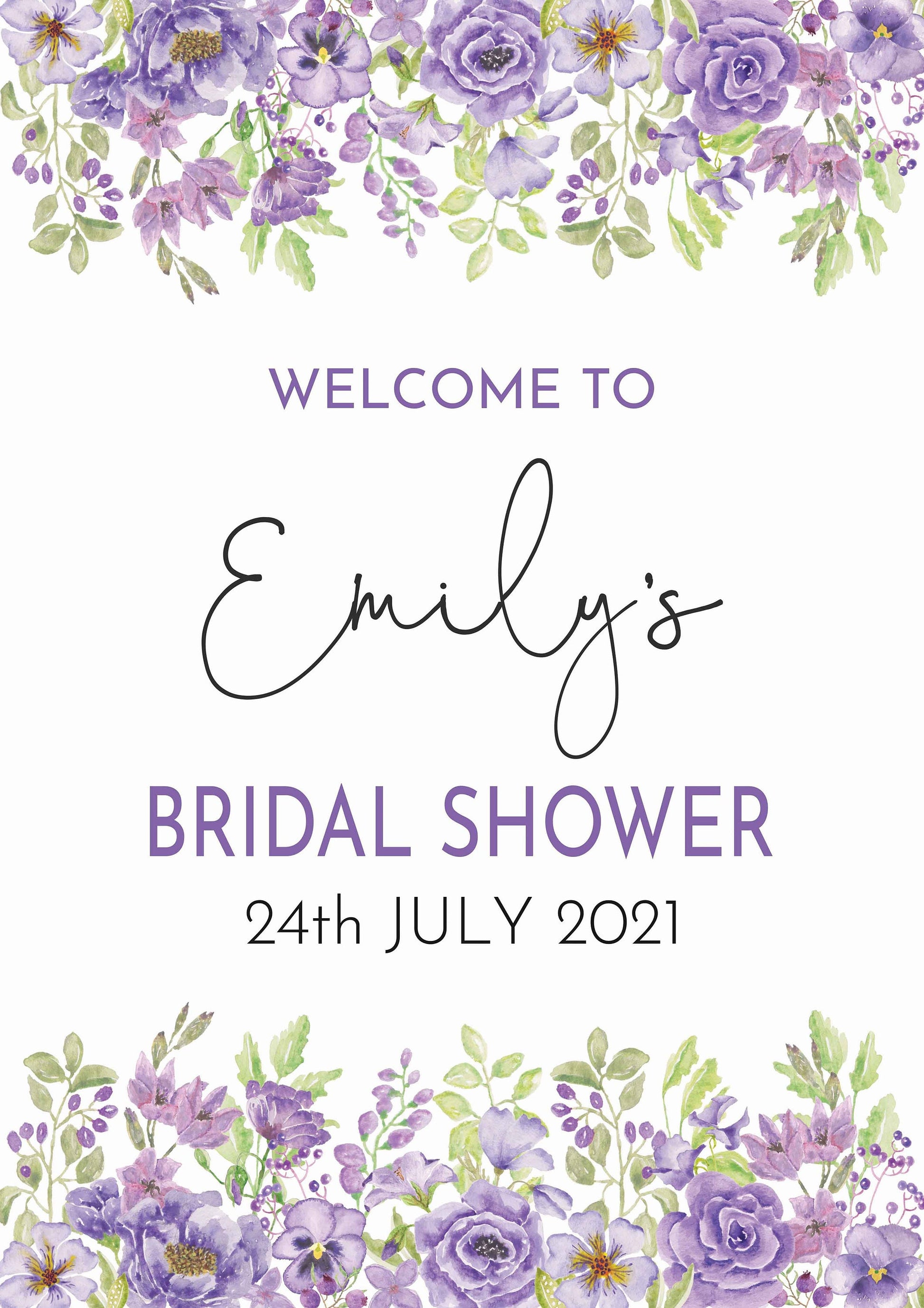 Bridal Shower Welcome Sign, Floral Welcome Sign, Digital, Printed, Bridal Shower Decorations, Purple Bridal Shower Sign, Hen Party Sign