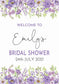 Bridal Shower Welcome Sign, Floral Welcome Sign, Digital, Printed, Bridal Shower Decorations, Purple Bridal Shower Sign, Hen Party Sign