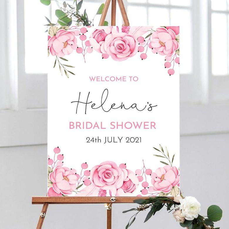 Bridal Shower Sign, Pink Floral Welcome Sign, Digital, Printed, Bridal Shower Decorations, Pink Floral Bridal Shower, Bridal Shower Sign