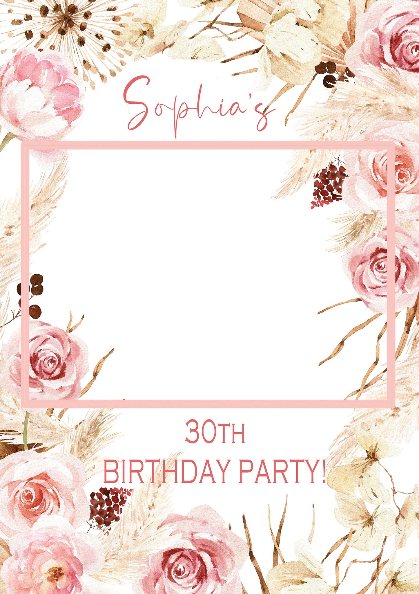 Boho Birthday Party Selfie Frame, Bohemian Photobooth Frame, 30th Birthday Party Decorations, 40th Birthday, 21st Birthday, ANY AGE