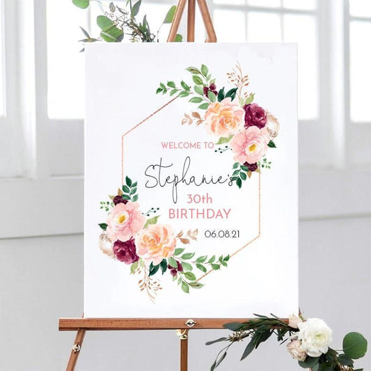 Blush Floral Birthday Welcome Sign, Birthday Sign Printable, Birthday Welcome Sign Party, 30th Birthday Party, Floral Welcome Birthday Sign