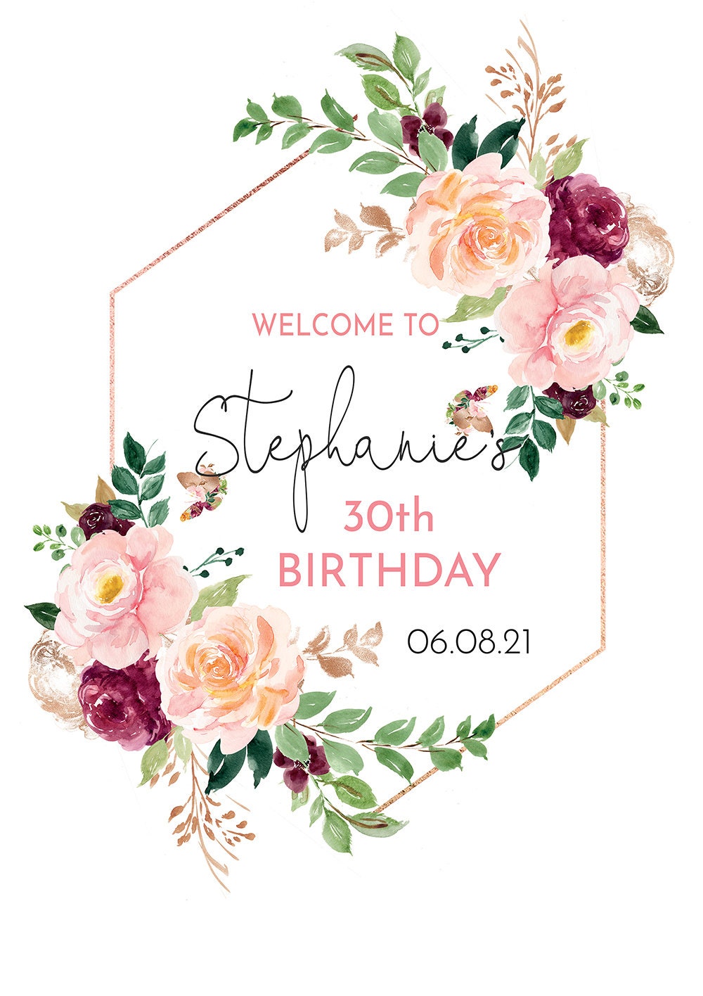 Blush Floral Birthday Welcome Sign, Birthday Sign Printable, Birthday Welcome Sign Party, 30th Birthday Party, Floral Welcome Birthday Sign