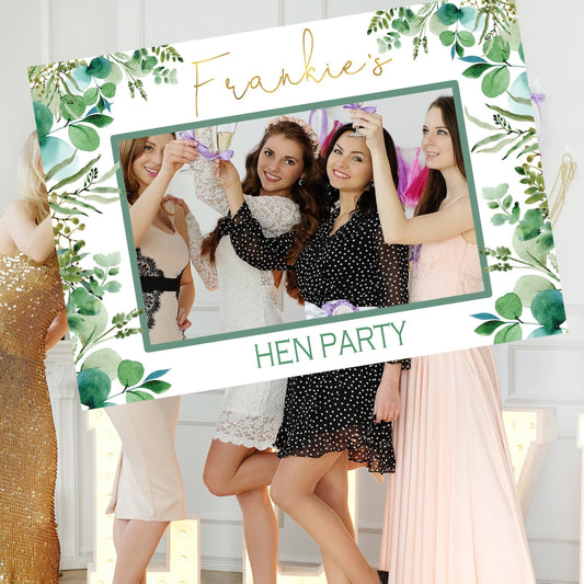 Greenery Hen Party Selfie Frame, Hen Party Photo Booth, Eucalyptus Selfie Frame, Bridal Shower Photo Prop Frame, PRINTED OR DIGITAL