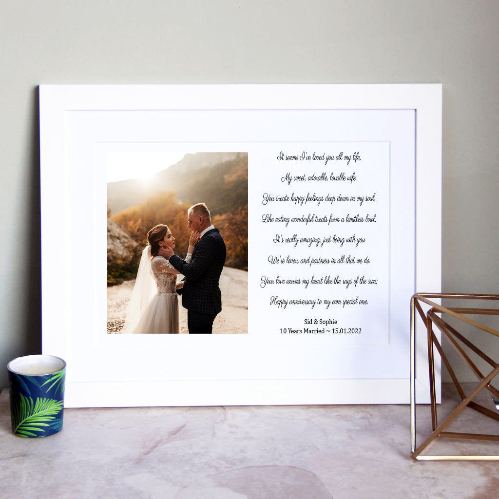 Personalised Poem & Photo Print, Anniversary Poem for Wife, Personalised Anniversary Photo Gift for Husband, 10 Year Anniversary Gift Wife
