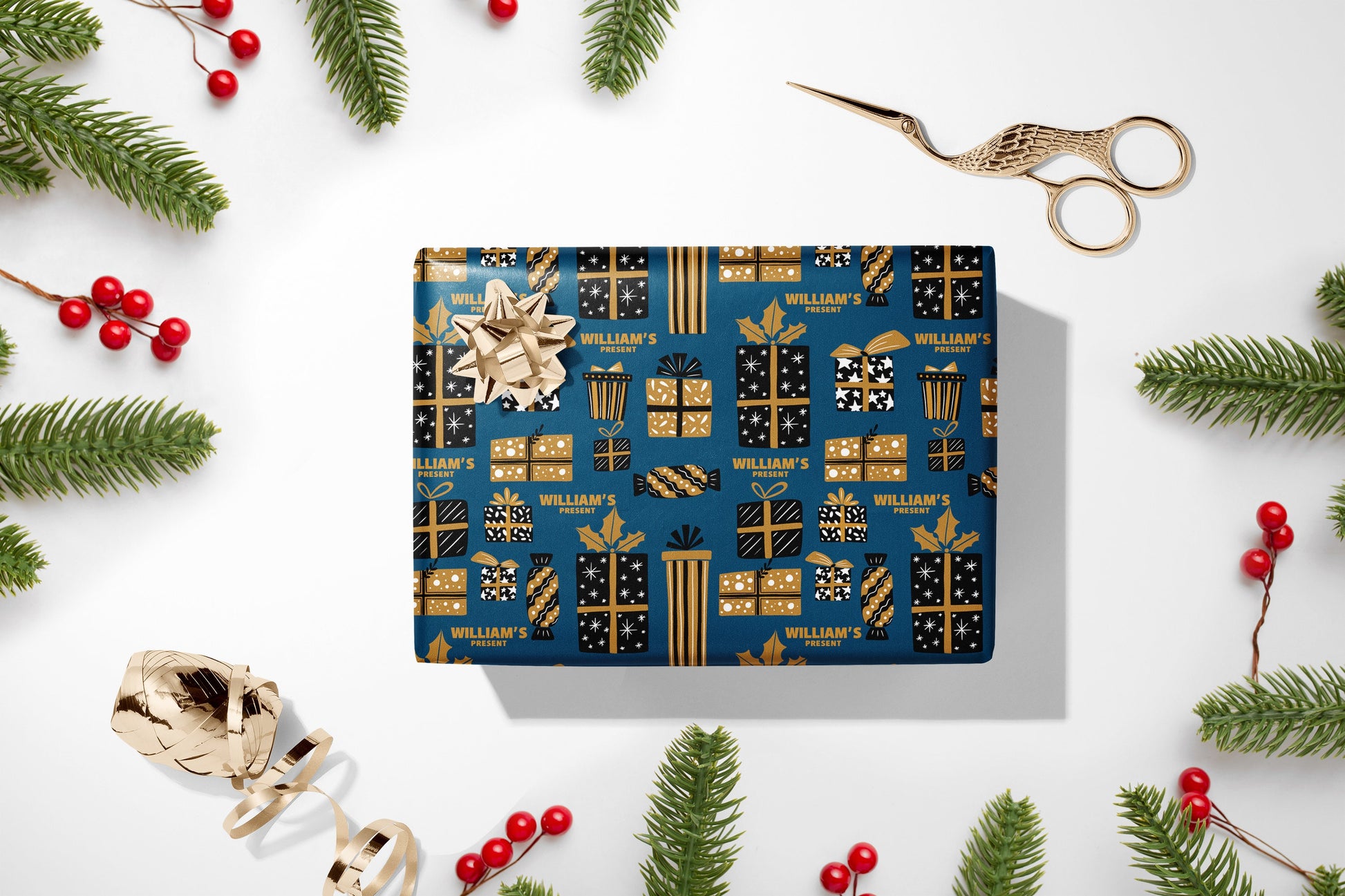 Personalised Christmas Wrapping Paper, Luxury Gift Wrap, Festive Wrapping Paper, Gift Wrapping, Wrapping paper with name, Christmas Paper