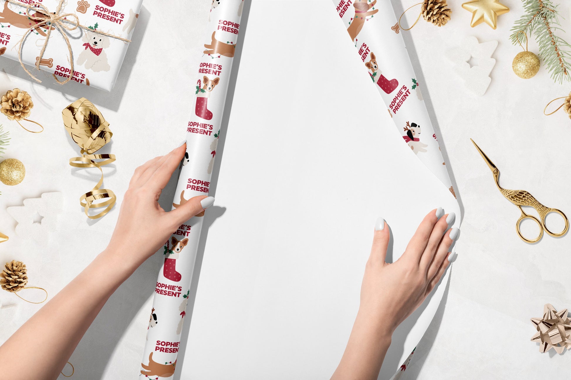 Personalised Cute Dogs Christmas Wrapping Paper, Doggy Luxury Kids Christmas Wrapping Paper, Custom Wrapping paper with name