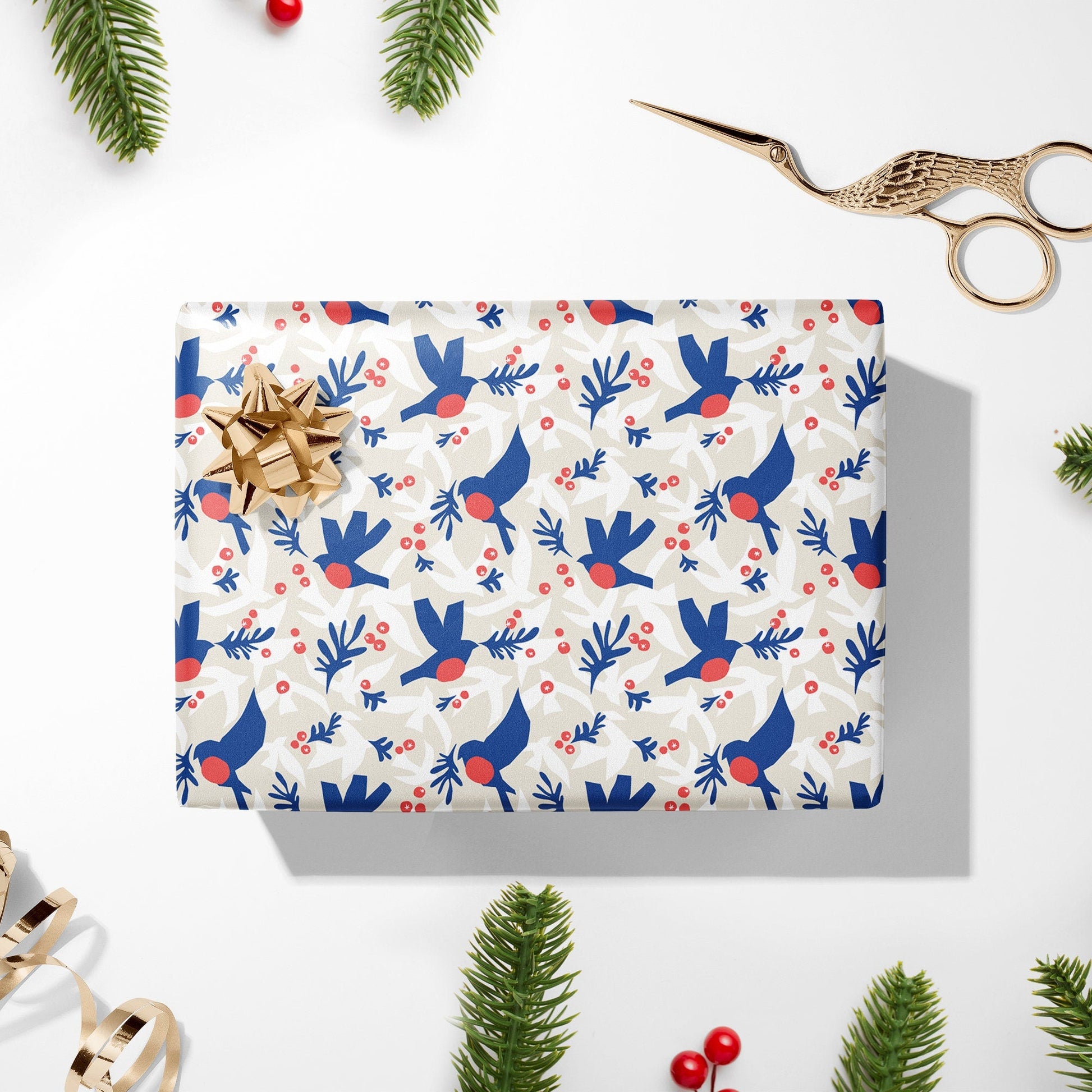 Christmas Wrapping Paper Roll, Henri Matisse Inspired Gift Wrap, Modern Wrapping Paper, Eco Friendly Christmas Gift Wrap, Blue Gift Wrap