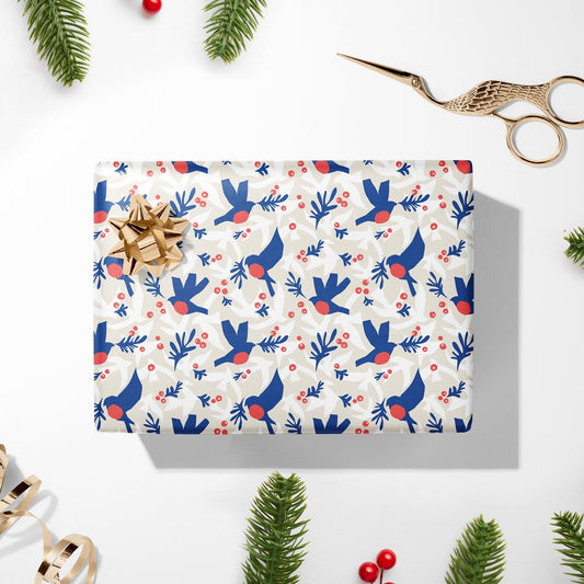 Christmas Wrapping Paper Roll, Henri Matisse Inspired Gift Wrap, Modern Wrapping Paper, Eco Friendly Christmas Gift Wrap, Blue Gift Wrap