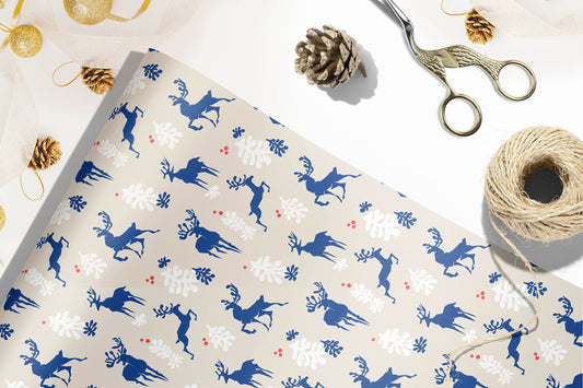Reindeer Christmas Wrapping Paper, Henri Matisse Inspired Gift Wrap, Festive Wrapping Paper, Blue Gift Wrapping Paper, gift wrap for him