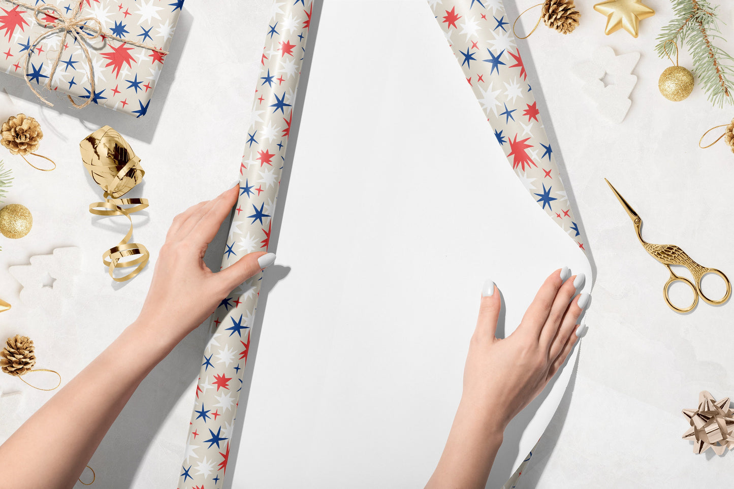 Luxury Christmas Wrapping Paper, Henri Matisse Inspired Stars Gift Wrap, Festive Wrapping Paper, Red and Blue Gift Wrapping Paper