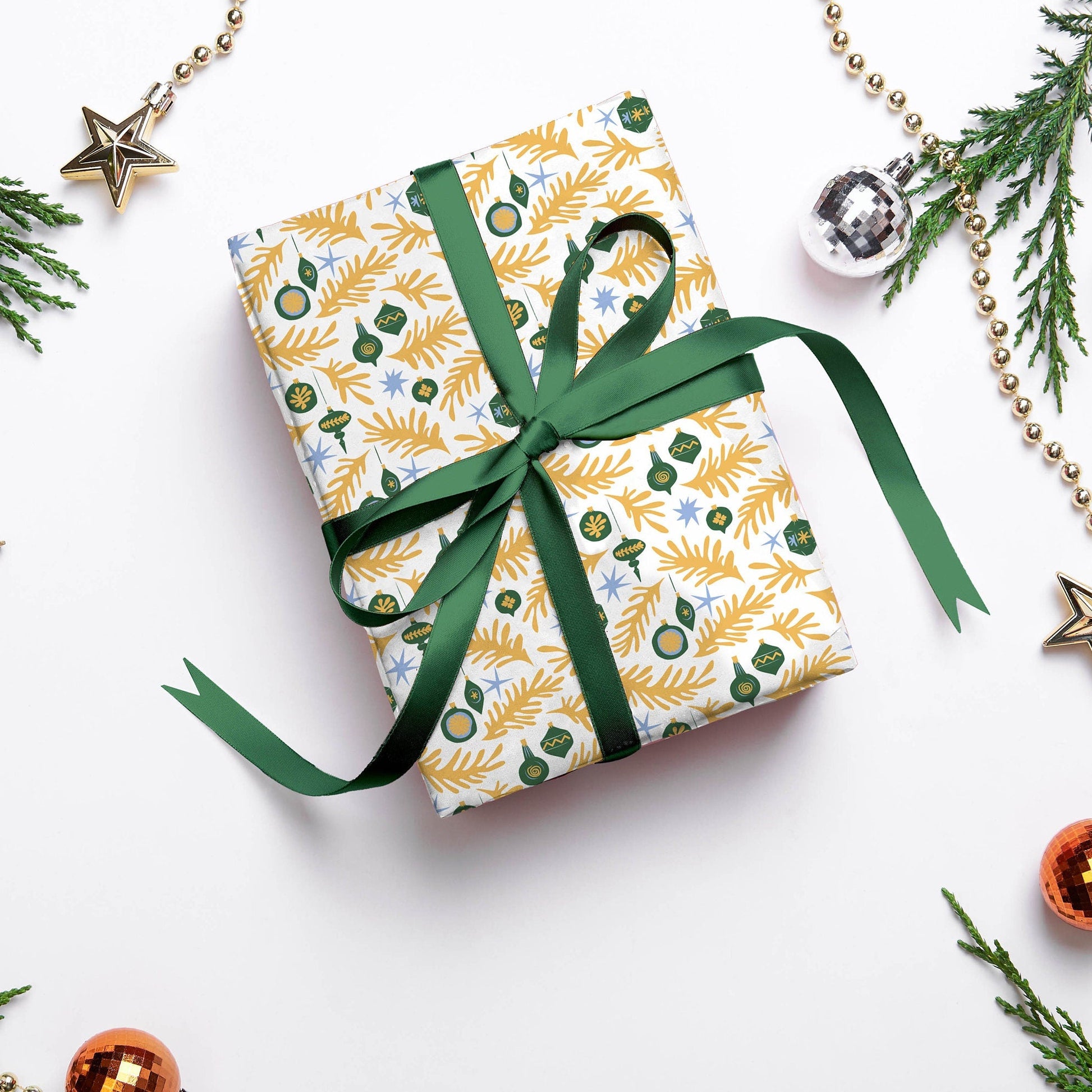 Luxury Yellow and Green Christmas Wrapping Paper, Henri Matisse Inspired Christmas Wrapping Paper, Festive Wrapping Paper, Xmas gift wrap