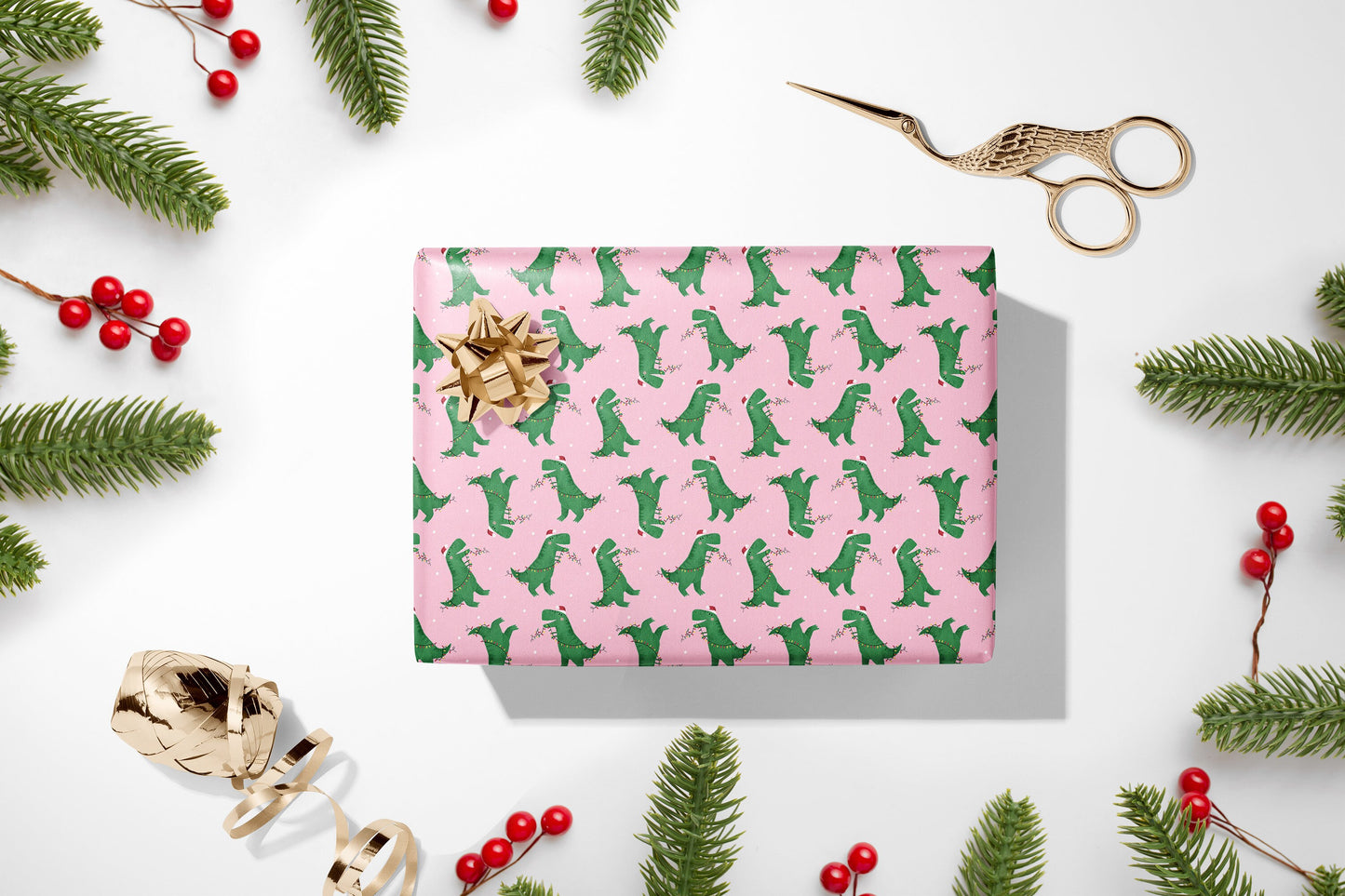 Personalised Dinosaur Christmas Wrapping Paper, Girls Wrapping Paper, Dinosaur Xmas Paper, Wrapping paper for kids, Dino Gift Wrap